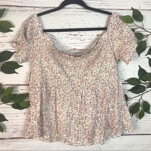 Old Navy NWT Off Shoulder Floral Smocked Flower Print White Top